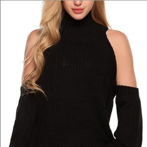 Oversized Cold Shoulder Turtleneck Pullover